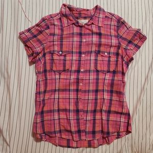 H&M Short Sleeve Pink Plaid Shirts